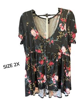 RARE print torrid Black Floral Button-Front Babydoll Top